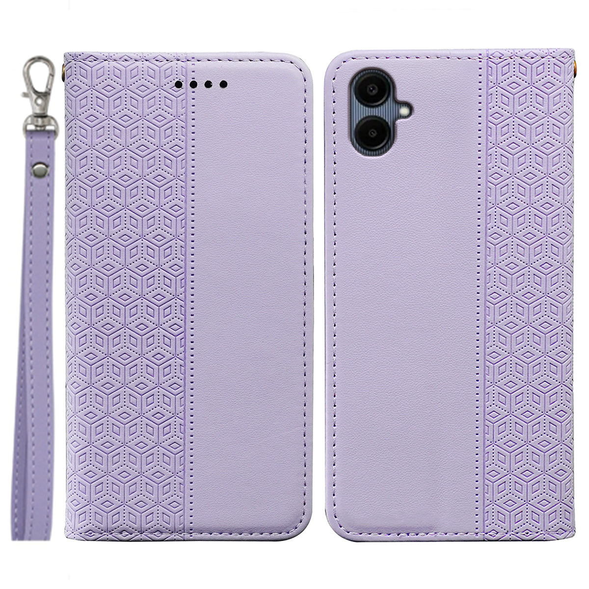 For Samsung Galaxy A06 Wallet Phone Case Strong Magnetic Checkered Pattern Imprint Leather Flip Cover - Purple