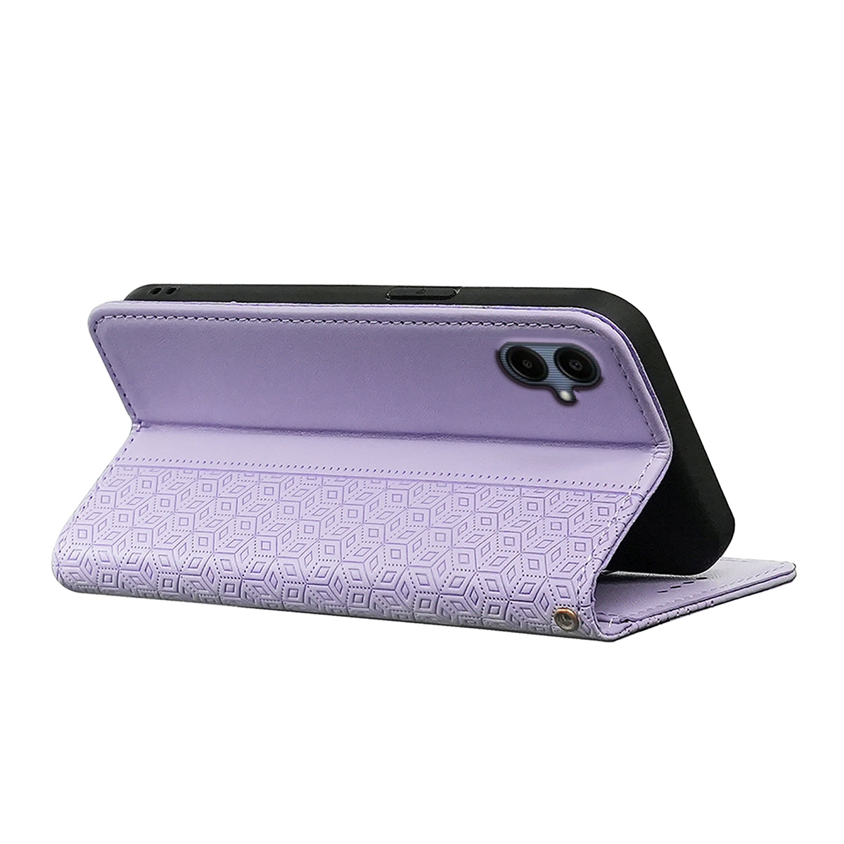 For Samsung Galaxy A06 Wallet Phone Case Strong Magnetic Checkered Pattern Imprint Leather Flip Cover - Purple