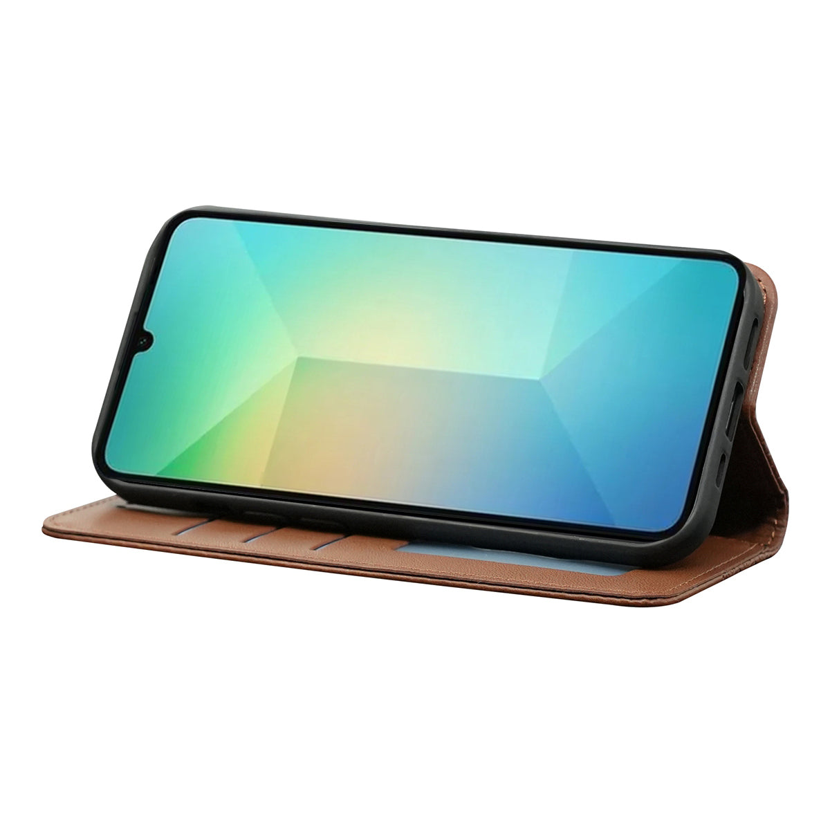 For Samsung Galaxy A06 Wallet Phone Case Strong Magnetic Checkered Pattern Imprint Leather Flip Cover - Brown