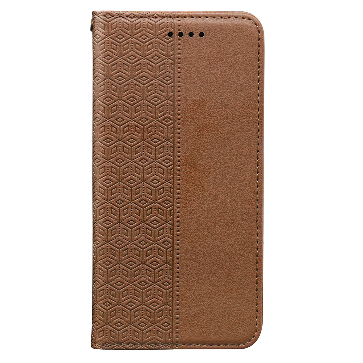 For Samsung Galaxy A06 Wallet Phone Case Strong Magnetic Checkered Pattern Imprint Leather Flip Cover - Brown