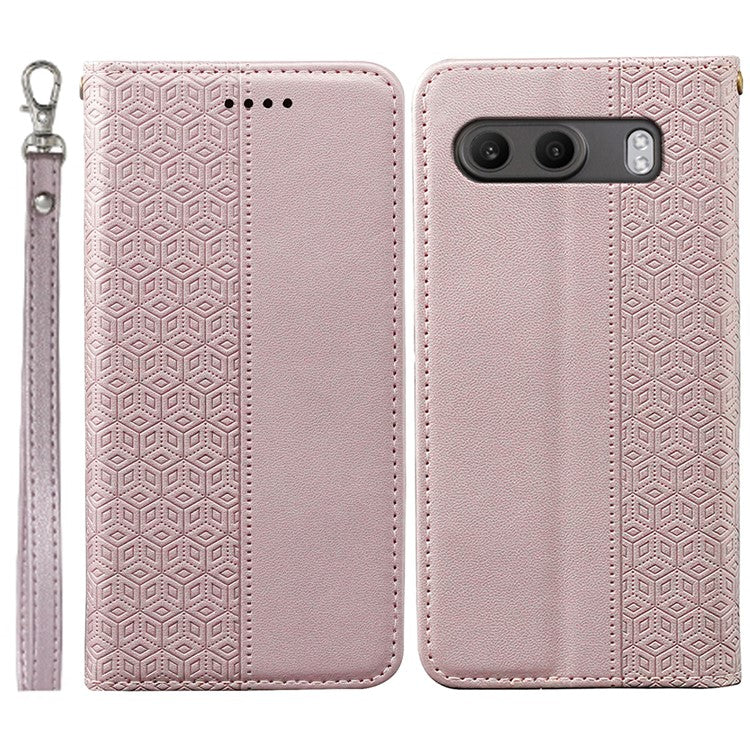 For OnePlus Nord 4 Wallet Phone Case Strong Magnetic Checkered Pattern Imprint Leather Flip Cover - Rose Gold