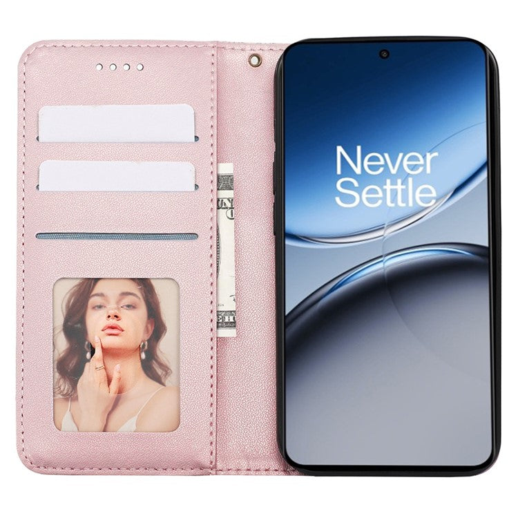 For OnePlus Nord 4 Wallet Phone Case Strong Magnetic Checkered Pattern Imprint Leather Flip Cover - Rose Gold