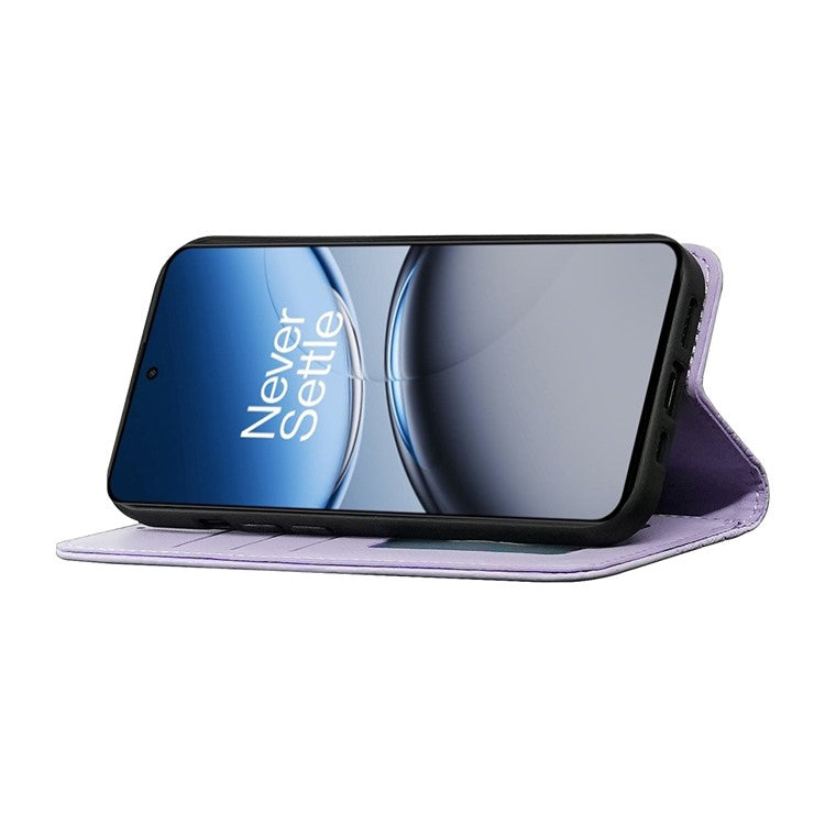 For OnePlus Nord 4 Wallet Phone Case Strong Magnetic Checkered Pattern Imprint Leather Flip Cover - Purple