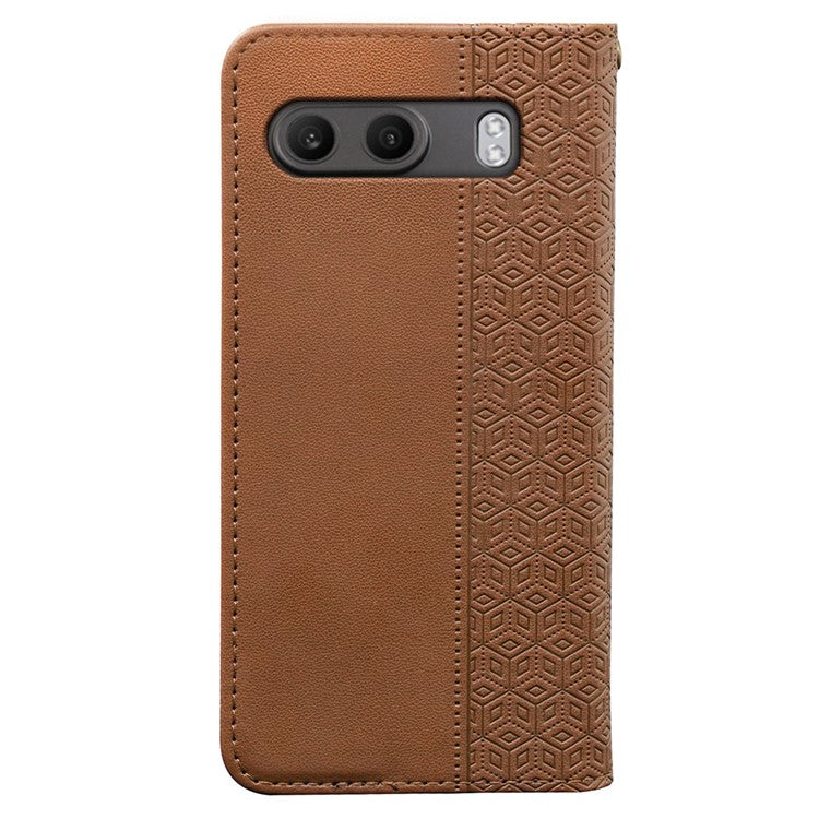 For OnePlus Nord 4 Wallet Phone Case Strong Magnetic Checkered Pattern Imprint Leather Flip Cover - Brown