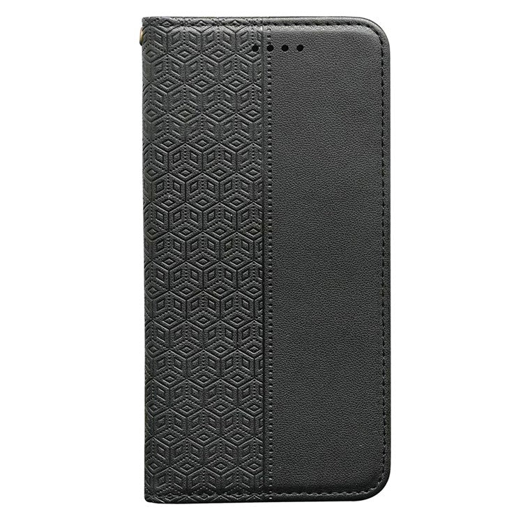 For iPhone 16e Wallet Phone Case Strong Magnetic Checkered Pattern Imprint Leather Flip Cover - Black