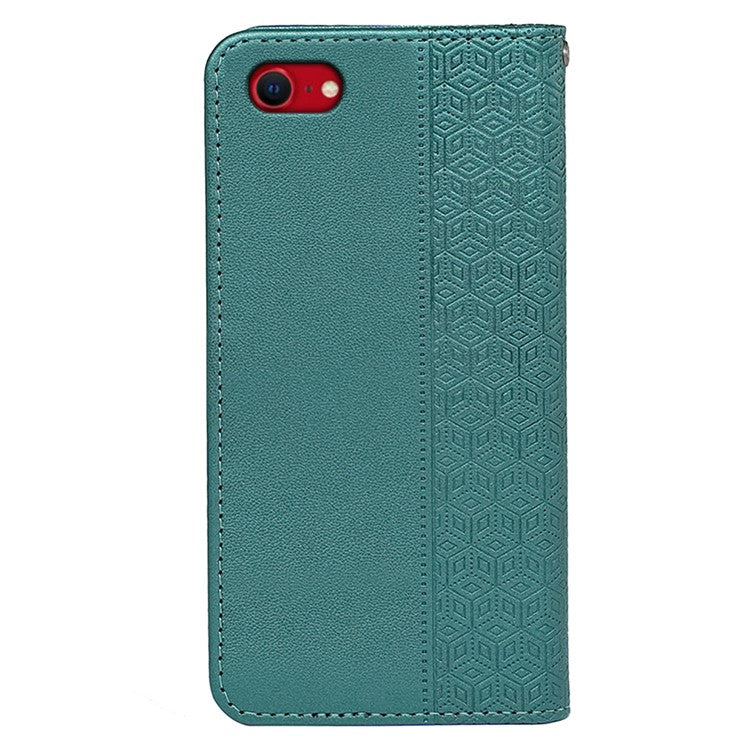 For iPhone 16e Wallet Phone Case Strong Magnetic Checkered Pattern Imprint Leather Flip Cover - Green