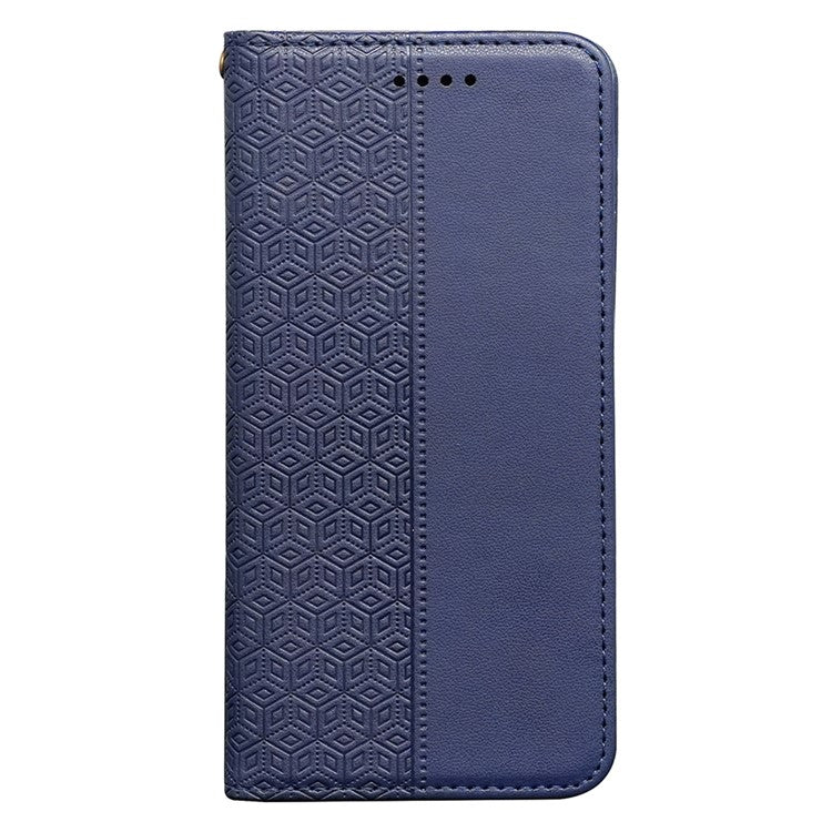 For iPhone 16 Wallet Phone Case Strong Magnetic Checkered Pattern Imprint Leather Flip Cover - Blue