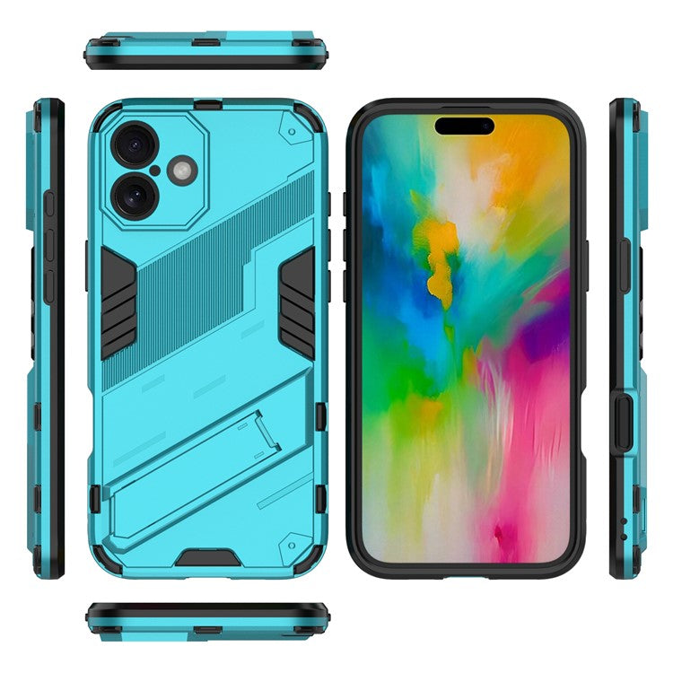 For iPhone 16 Case PC+TPU Shockproof Phone Cover with Kickstand - Blue