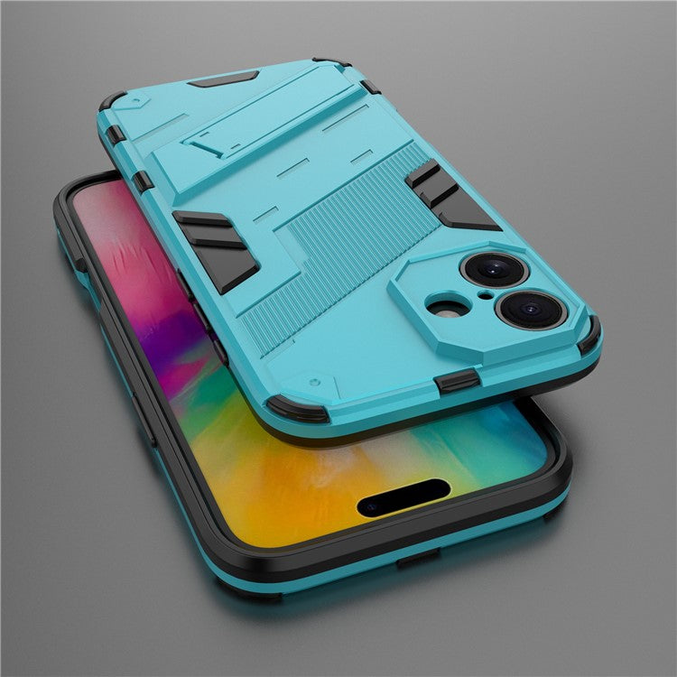 For iPhone 16 Case PC+TPU Shockproof Phone Cover with Kickstand - Blue