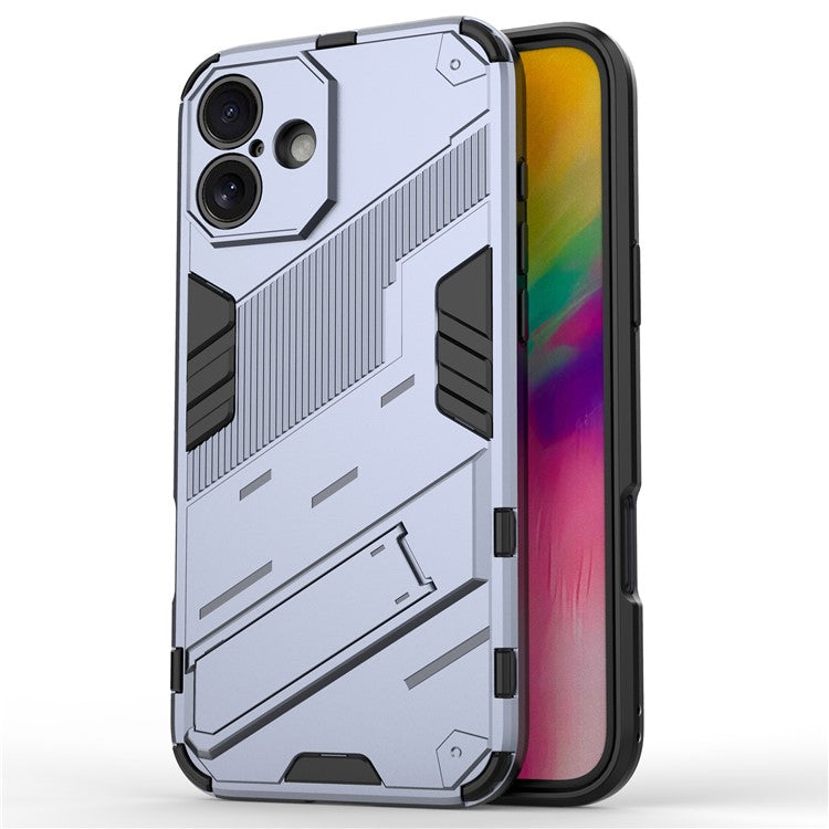 For iPhone 16 Case PC+TPU Shockproof Phone Cover with Kickstand - Dark Blue