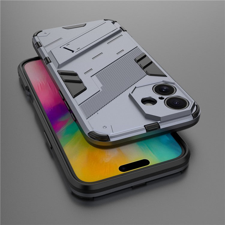 For iPhone 16 Case PC+TPU Shockproof Phone Cover with Kickstand - Dark Blue
