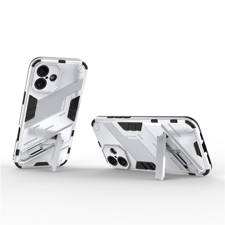 For iPhone 16 Plus Case PC+TPU Shockproof Phone Cover with Kickstand - White