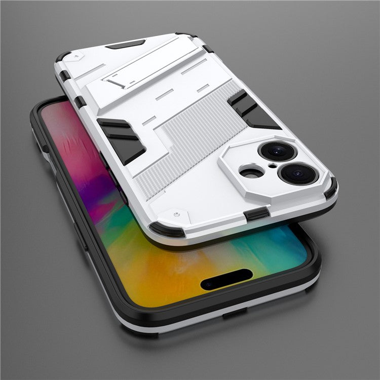 For iPhone 16 Plus Case PC+TPU Shockproof Phone Cover with Kickstand - White