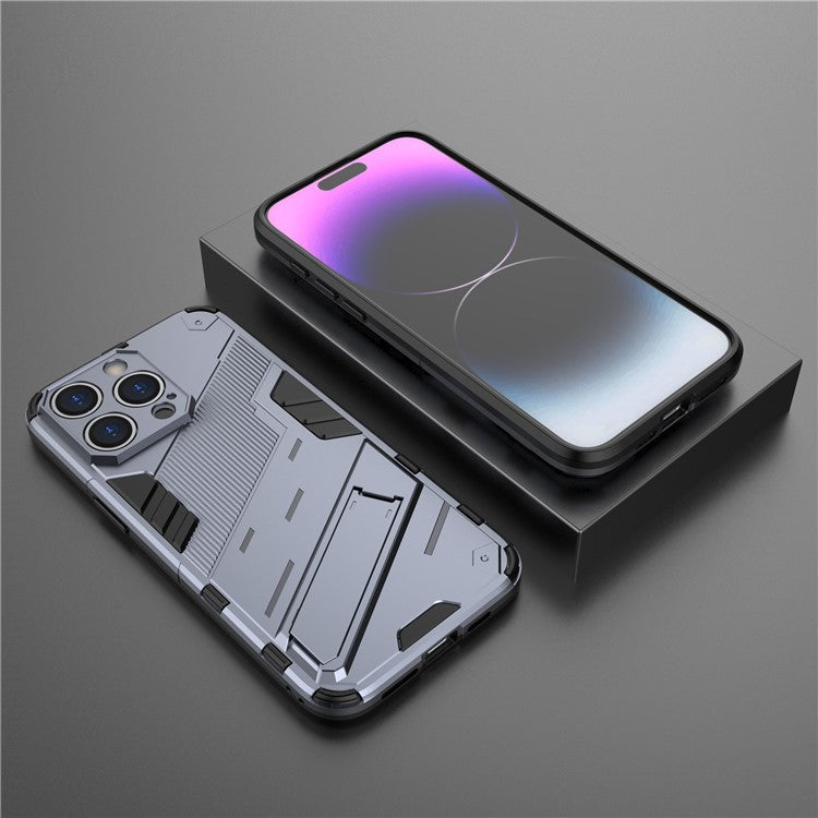 For iPhone 16 Pro Case PC+TPU Shockproof Phone Cover with Kickstand - Dark Blue