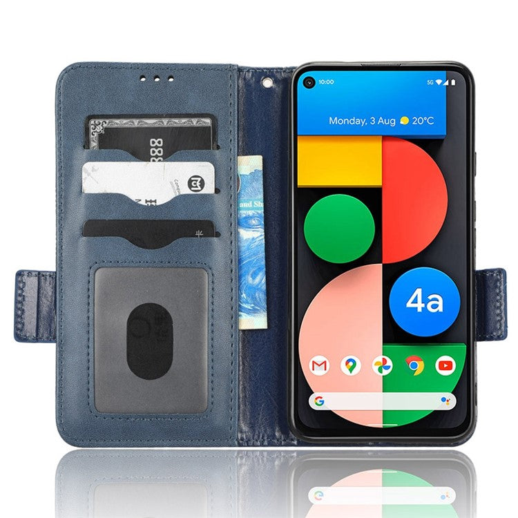 For Google Pixel 4a 5G Imprinted Triangle Pattern PU Leather + TPU Case Magnetic Clasp Phone Shell with Stand Wallet - Blue