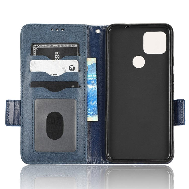 For Google Pixel 4a 5G Imprinted Triangle Pattern PU Leather + TPU Case Magnetic Clasp Phone Shell with Stand Wallet - Blue