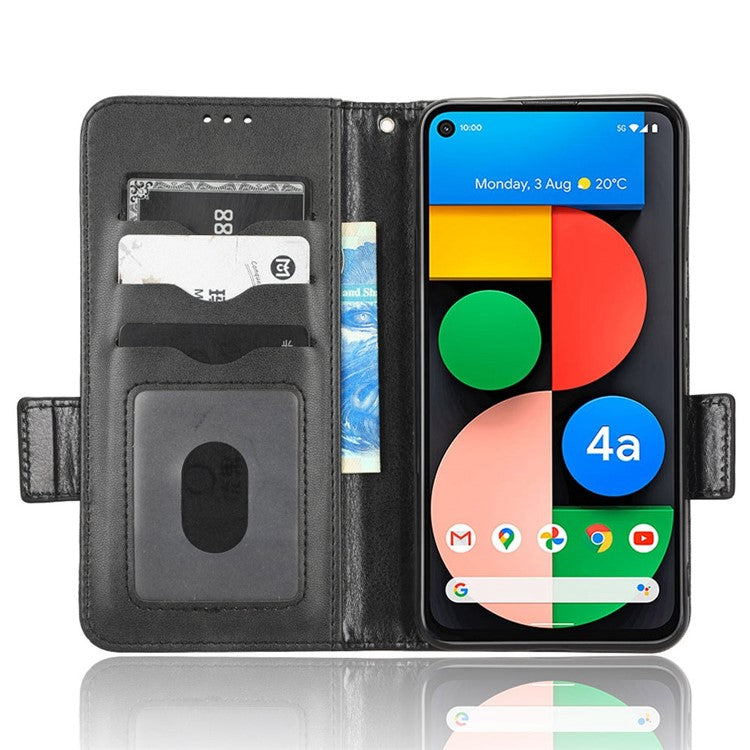 For Google Pixel 4a 5G Imprinted Triangle Pattern PU Leather + TPU Case Magnetic Clasp Phone Shell with Stand Wallet - Black