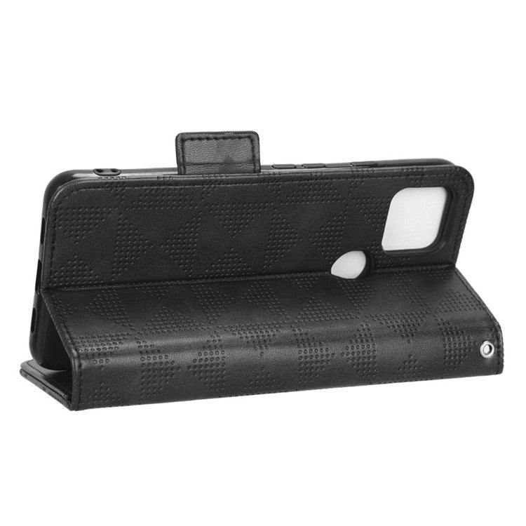 For Google Pixel 4a 5G Imprinted Triangle Pattern PU Leather + TPU Case Magnetic Clasp Phone Shell with Stand Wallet - Black