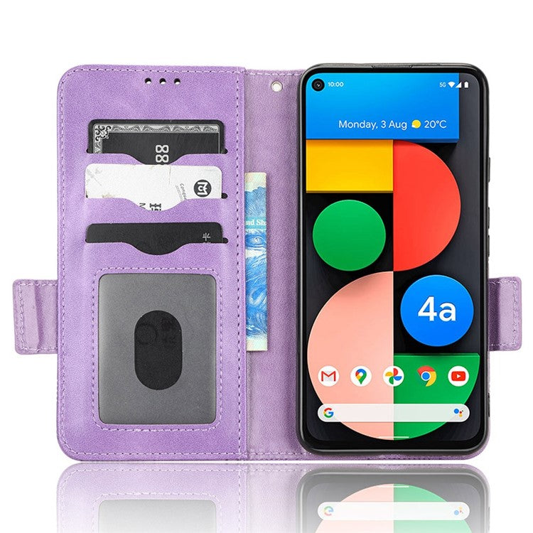 For Google Pixel 4a 5G Imprinted Triangle Pattern PU Leather + TPU Case Magnetic Clasp Phone Shell with Stand Wallet - Purple