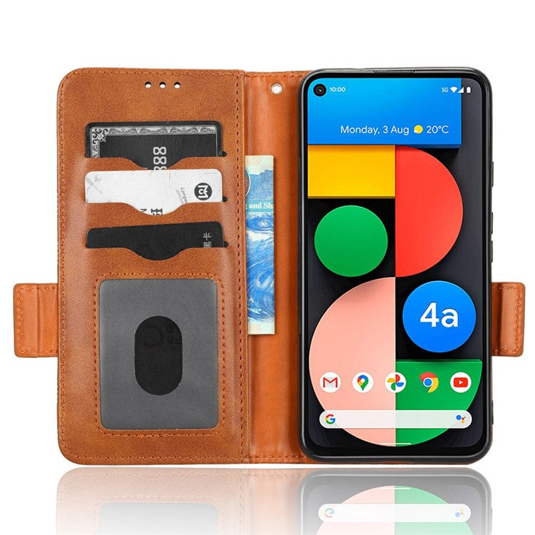 For Google Pixel 4a 5G Imprinted Triangle Pattern PU Leather + TPU Case Magnetic Clasp Phone Shell with Stand Wallet - Brown
