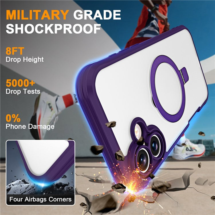 For iPhone 16 Plus Case Skin Touch Solid Color TPU+PC Phone Cover with Magnetic Kickstand - Purple