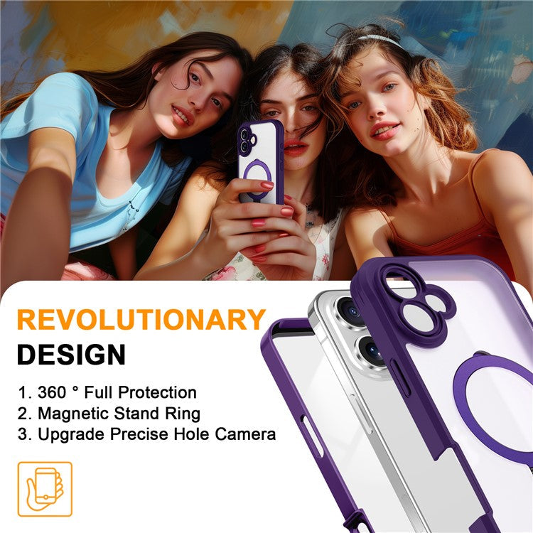 For iPhone 16 Plus Case Skin Touch Solid Color TPU+PC Phone Cover with Magnetic Kickstand - Purple