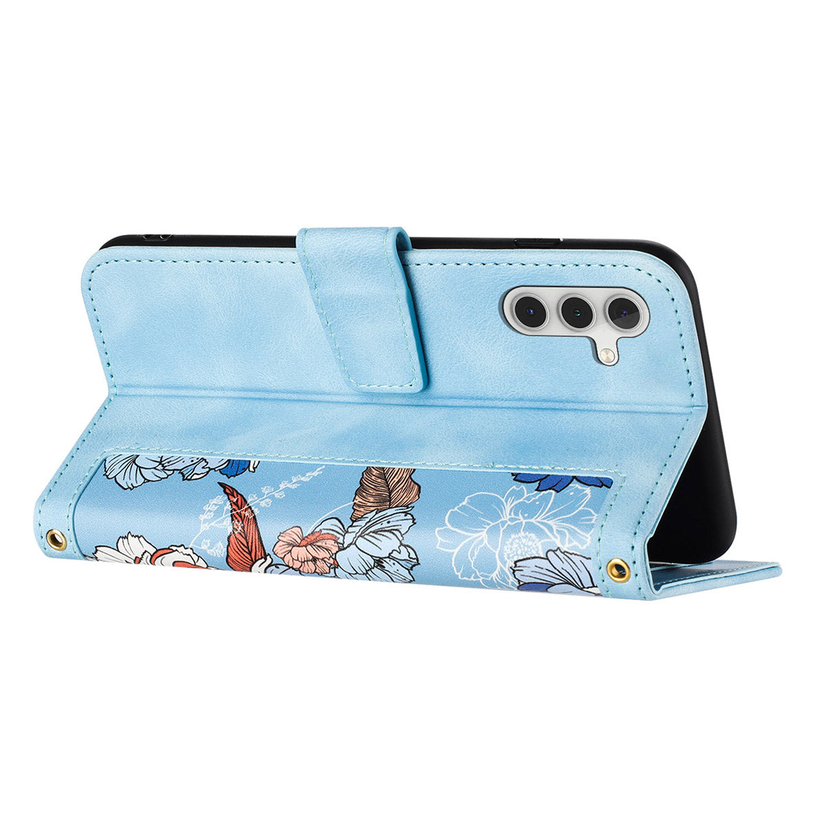 For Samsung Galaxy A16 5G / A16 4G Case PU Leather Floral Phone Cover with Card Slots - Baby Blue