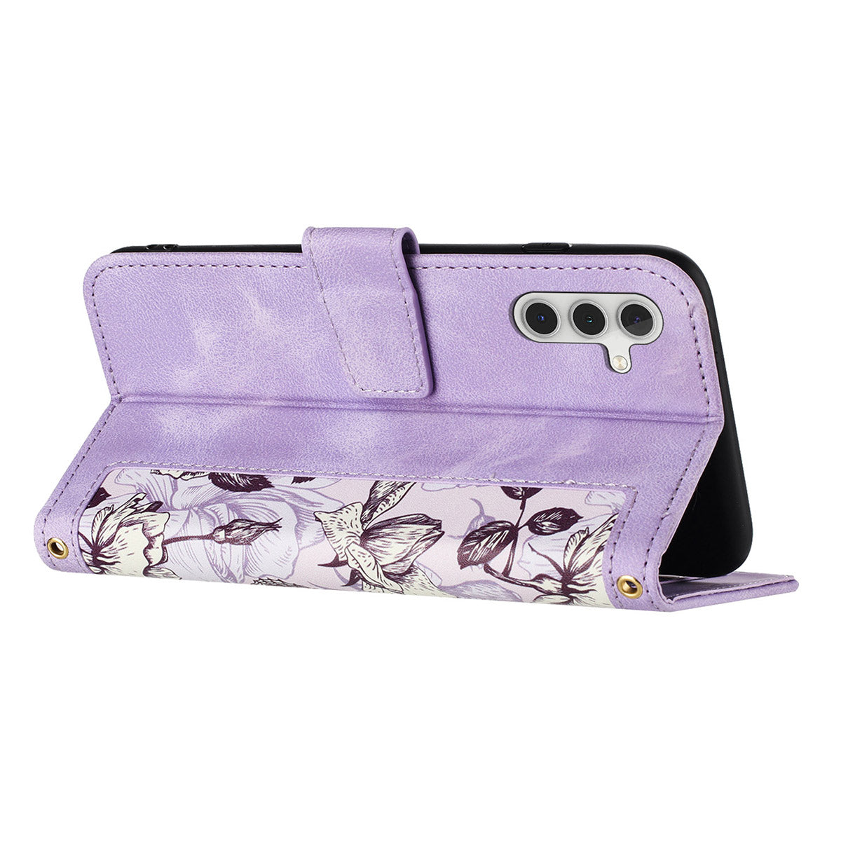 For Samsung Galaxy A16 5G / A16 4G Case PU Leather Floral Phone Cover with Card Slots - Light Purple