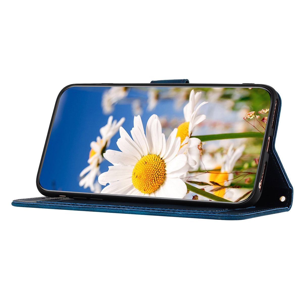 For Samsung Galaxy A16 5G / A16 4G Case PU Leather Floral Phone Cover with Card Slots - Dark Blue