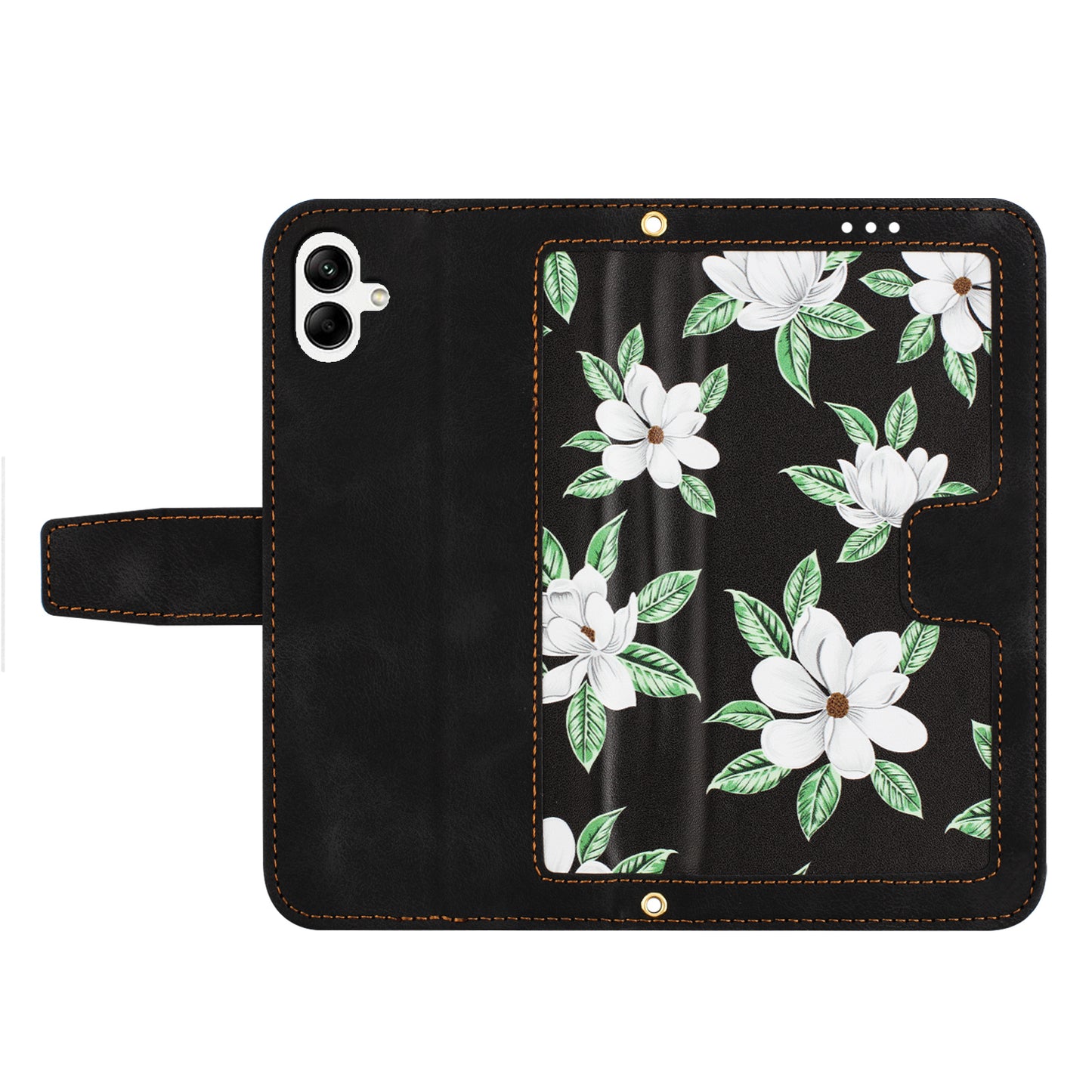 For Samsung Galaxy A06 Case PU Leather Floral Phone Cover with Card Slots - Black