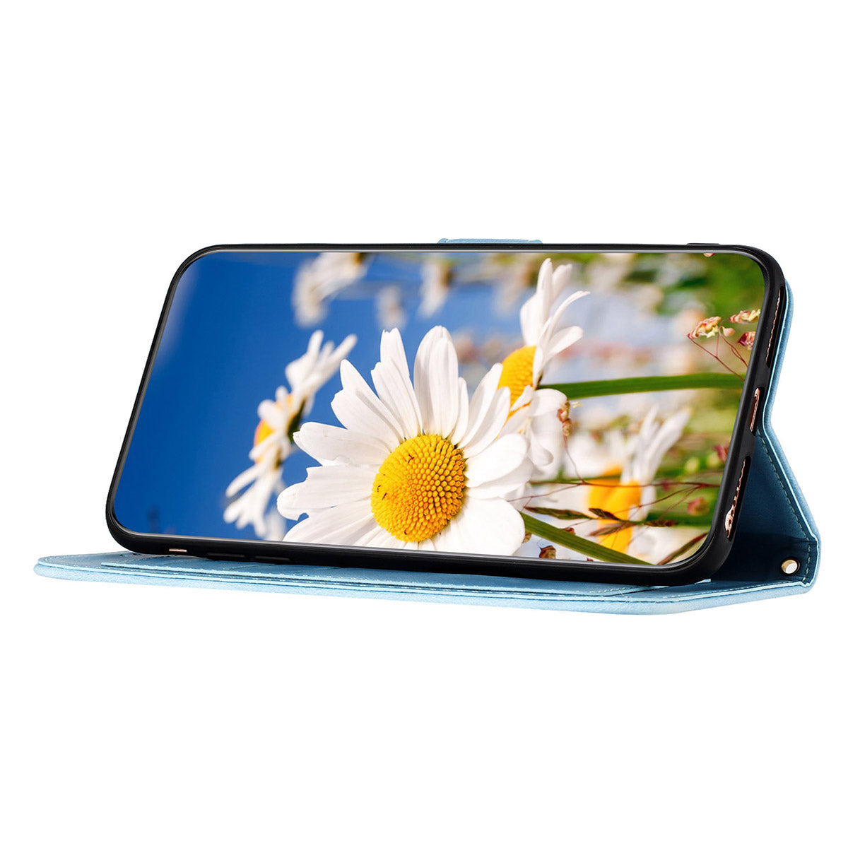 For Samsung Galaxy A06 Case PU Leather Floral Phone Cover with Card Slots - Baby Blue