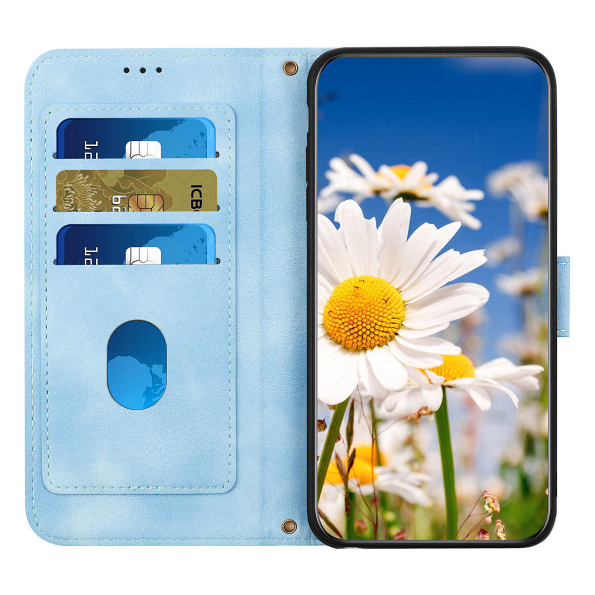 For Samsung Galaxy A06 Case PU Leather Floral Phone Cover with Card Slots - Baby Blue