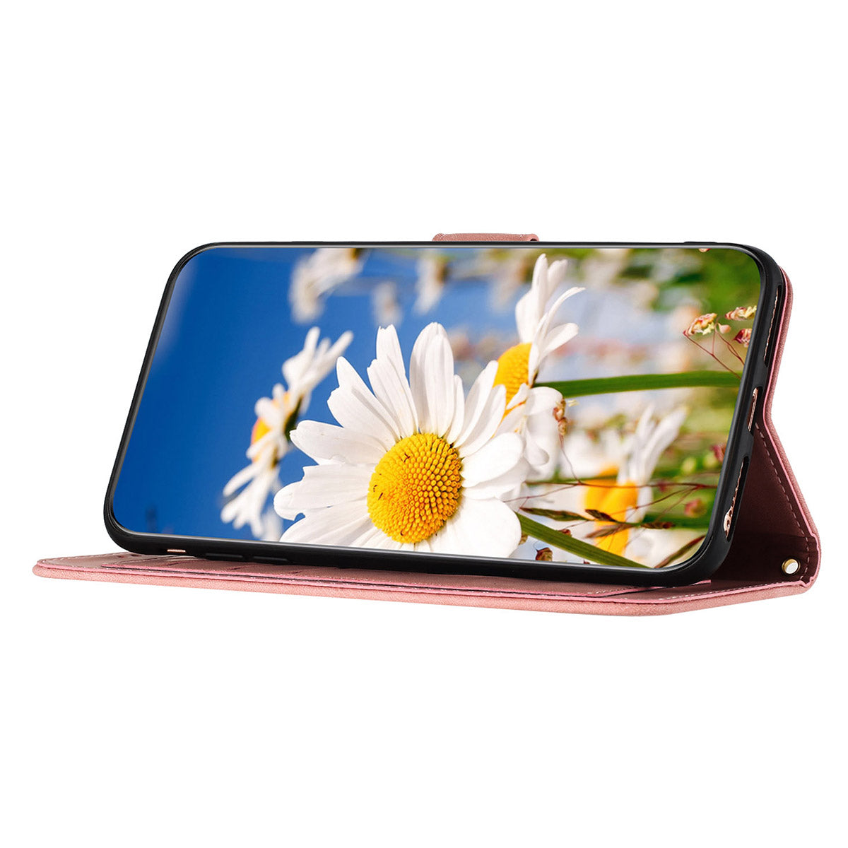 For Samsung Galaxy A06 Case PU Leather Floral Phone Cover with Card Slots - Pink