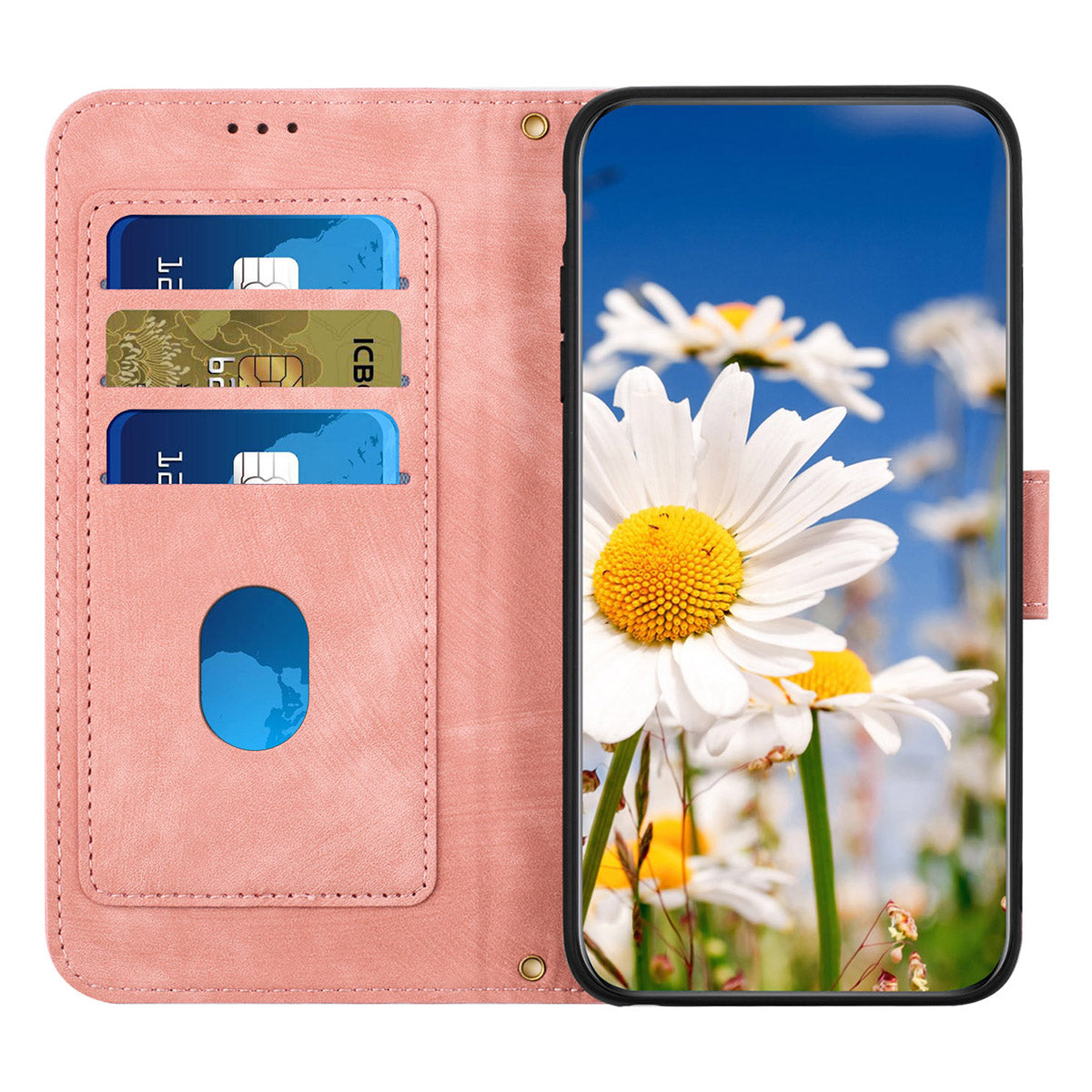 For Samsung Galaxy A06 Case PU Leather Floral Phone Cover with Card Slots - Pink
