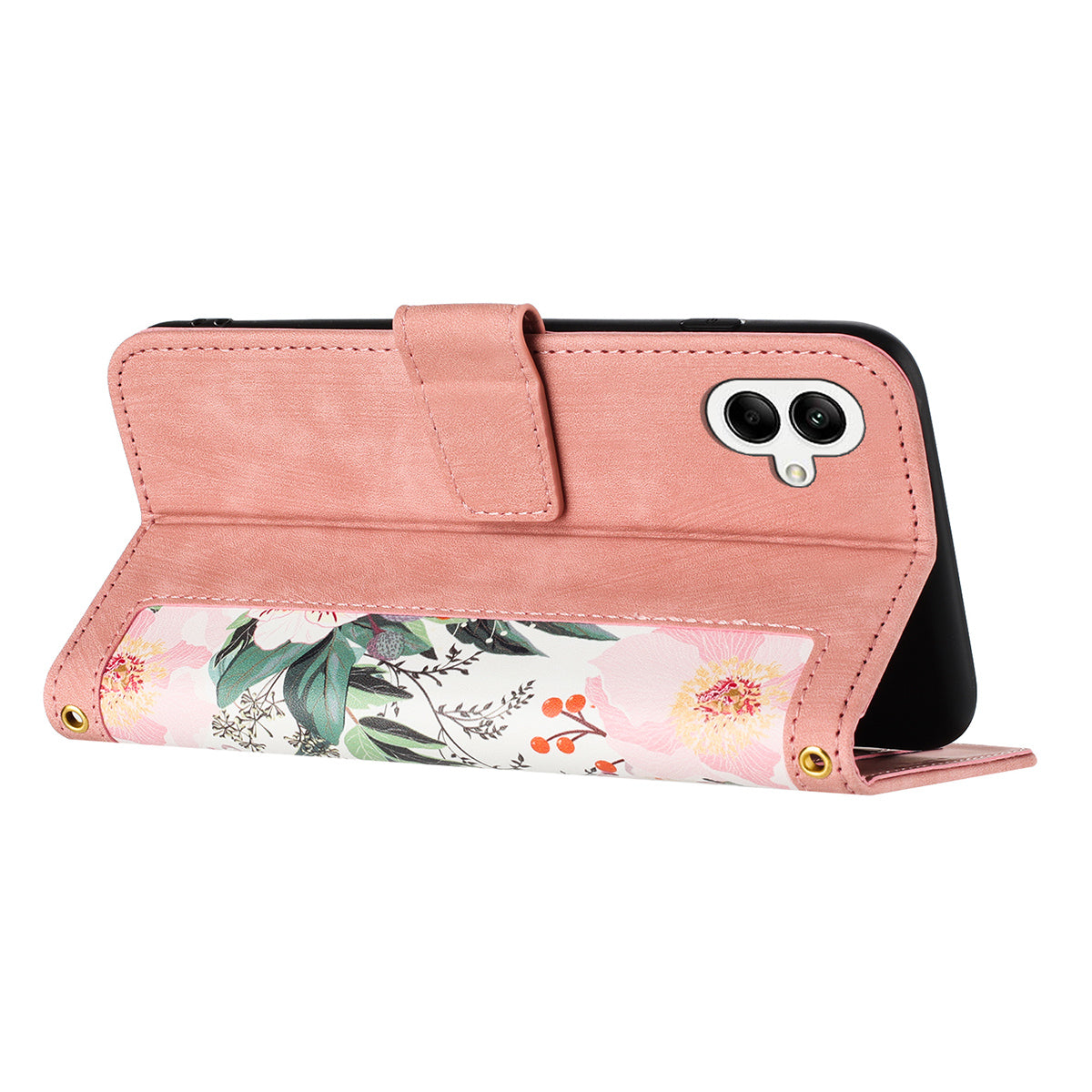 For Samsung Galaxy A06 Case PU Leather Floral Phone Cover with Card Slots - Pink