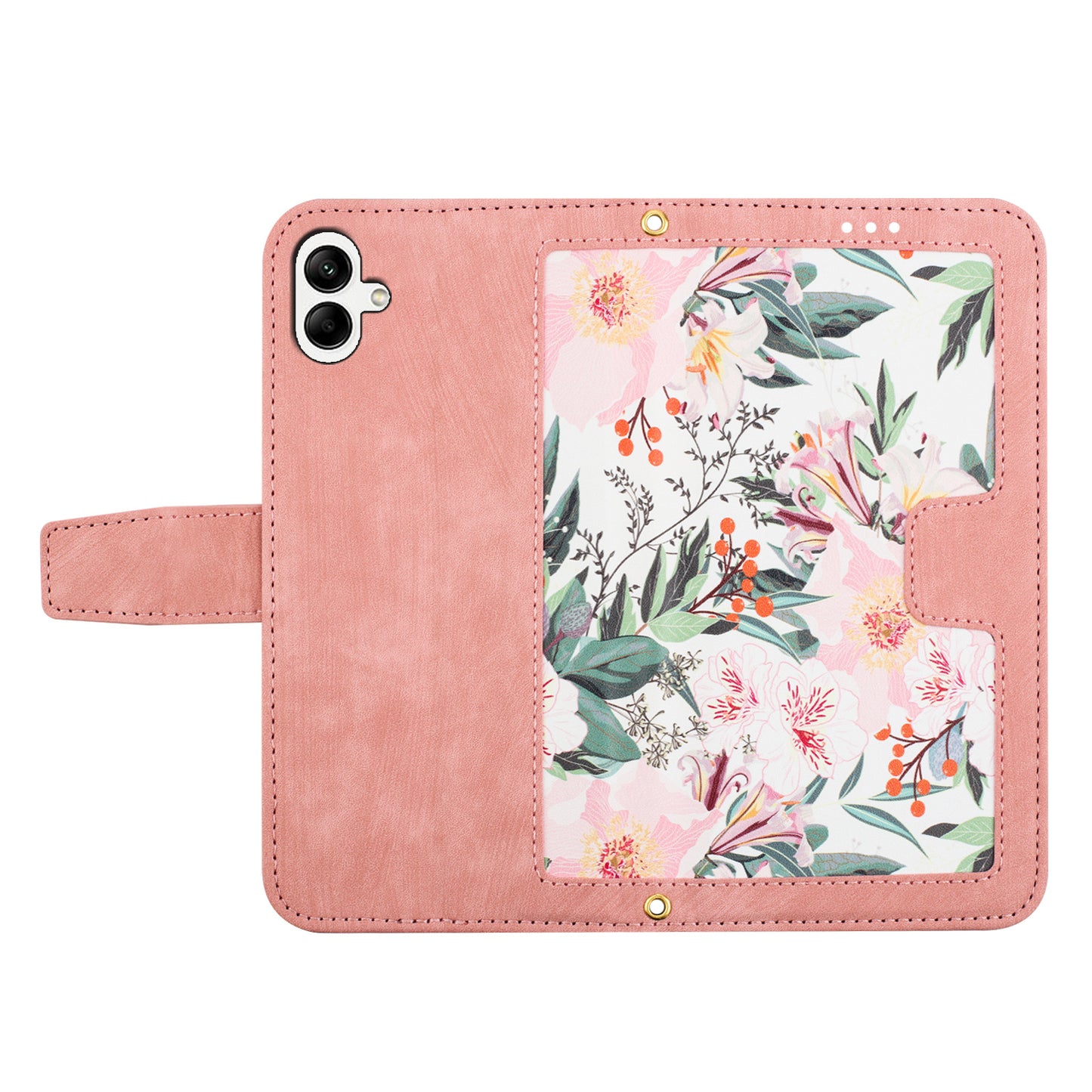 For Samsung Galaxy A06 Case PU Leather Floral Phone Cover with Card Slots - Pink