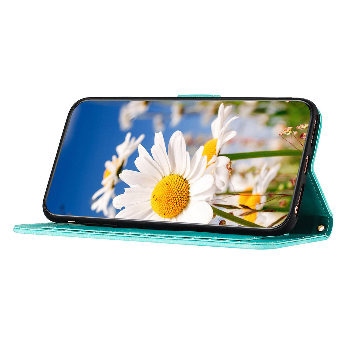For Samsung Galaxy A06 Case PU Leather Floral Phone Cover with Card Slots - Green