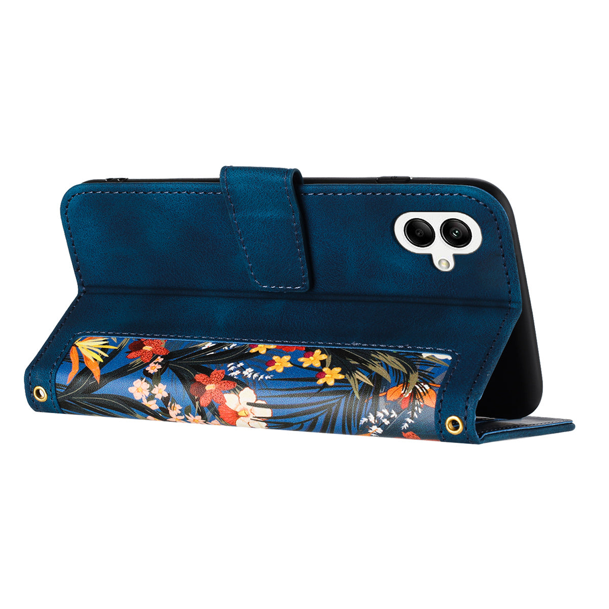For Samsung Galaxy A06 Case PU Leather Floral Phone Cover with Card Slots - Dark Blue