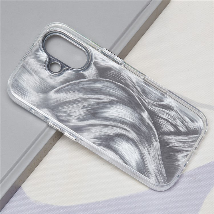 For iPhone 16 Plus Case Silicone+PC IMD Laser Texture Matte Phone Cover - AK3