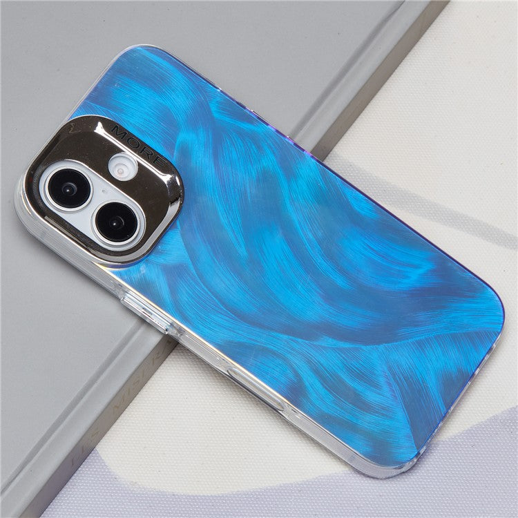 For iPhone 16 Plus Case Silicone+PC IMD Laser Texture Matte Phone Cover - AK3