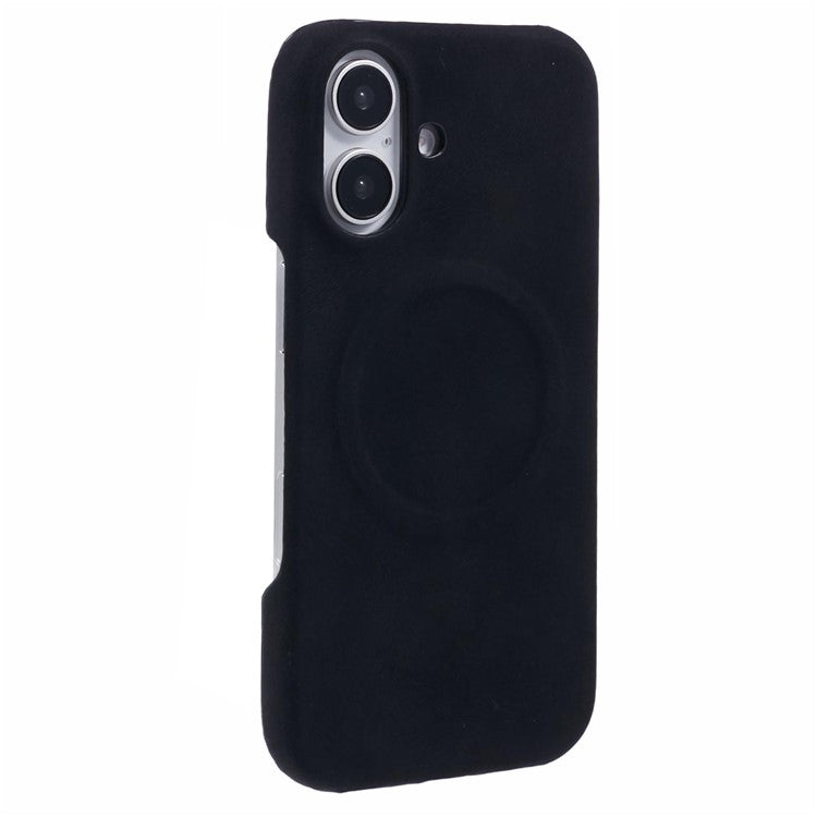 For iPhone 16 Plus Case Compatible with MagSafe Skin-Touch Leather+PC Back Cover - Black