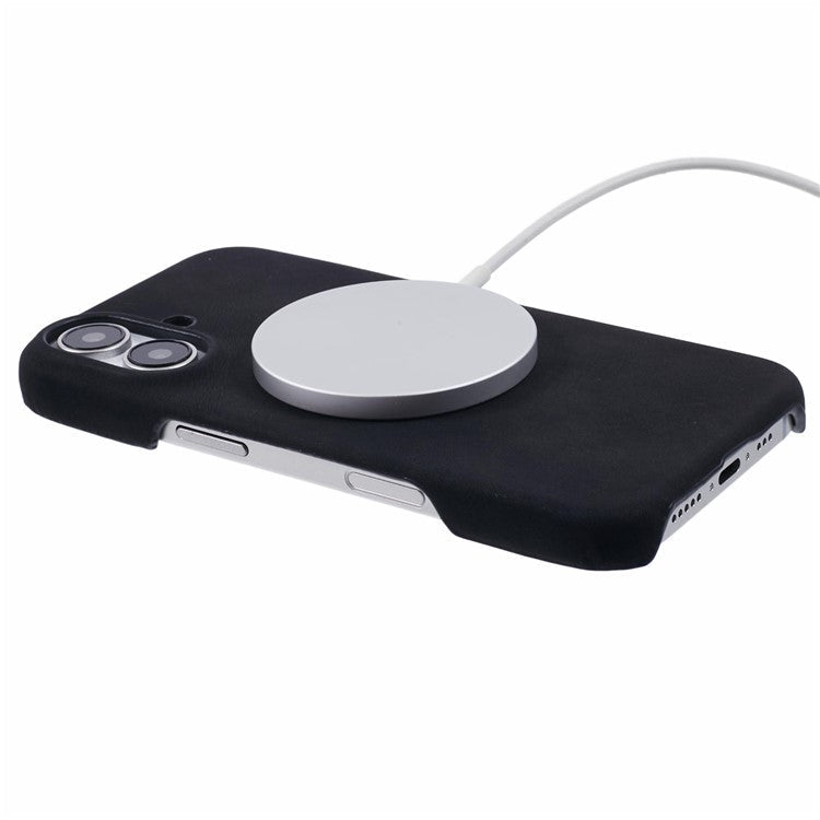 For iPhone 16 Plus Case Compatible with MagSafe Skin-Touch Leather+PC Back Cover - Black