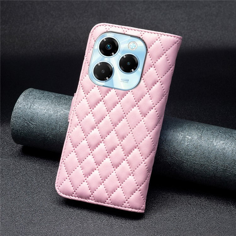 BINFEN COLOR BF Style-14 For Infinix Note 40X 5G Case Rhombus Phone Leather Cover Stand - Pink