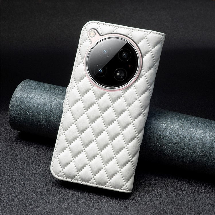 BINFEN COLOR BF Style-14 For Infinix Zero 40 4G Case Rhombus Phone Leather Cover Stand - White