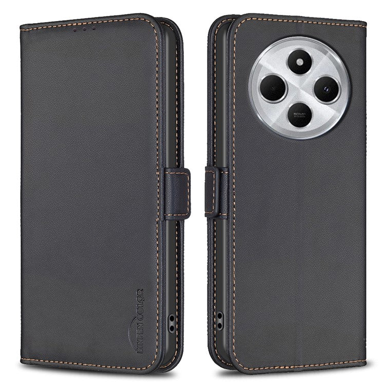 BINFEN COLOR BF31 For Xiaomi Poco C75 4G / Redmi 14R 5G / 14C 4G Case PU Leather Flip Folio Phone Wallet Cover - Black