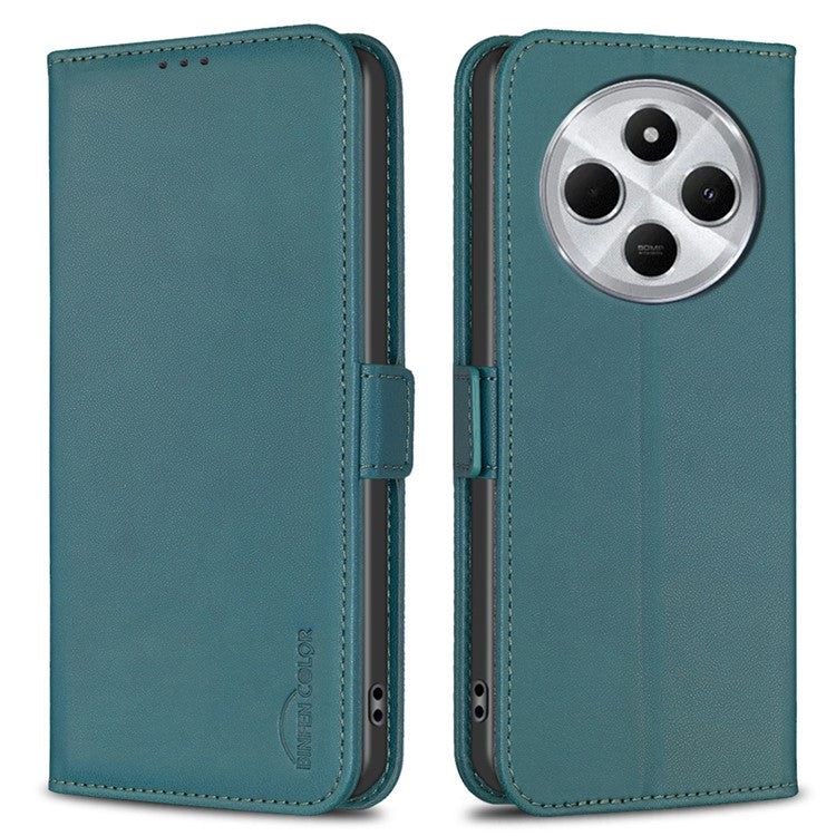 BINFEN COLOR BF31 For Xiaomi Poco C75 4G / Redmi 14R 5G / 14C 4G Case PU Leather Flip Folio Phone Wallet Cover - Green
