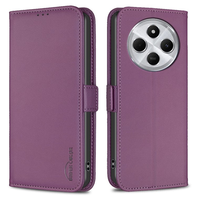 BINFEN COLOR BF31 For Xiaomi Poco C75 4G / Redmi 14R 5G / 14C 4G Case PU Leather Flip Folio Phone Wallet Cover - Dark Purple
