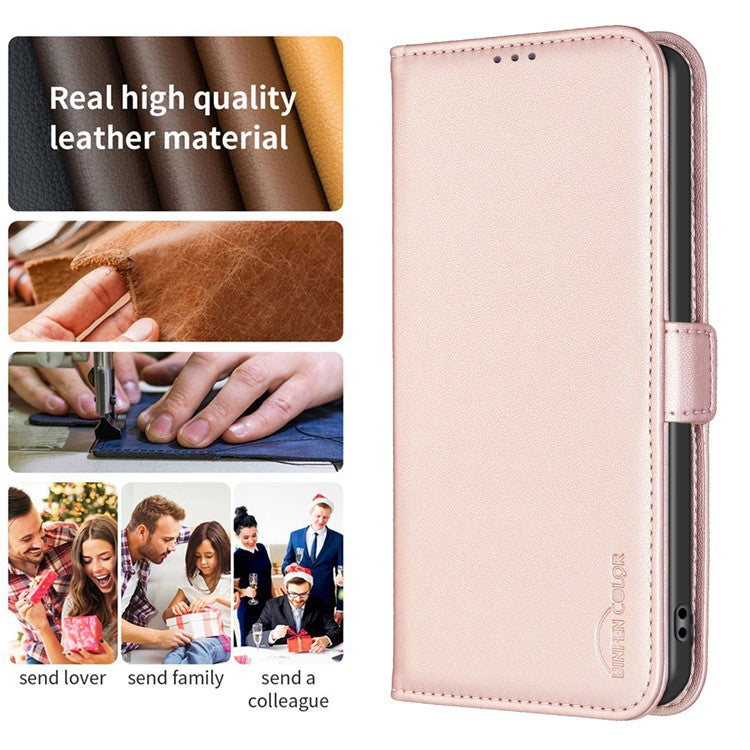 BINFEN COLOR BF31 For Xiaomi Poco C75 4G / Redmi 14R 5G / 14C 4G Case PU Leather Flip Folio Phone Wallet Cover - Pink