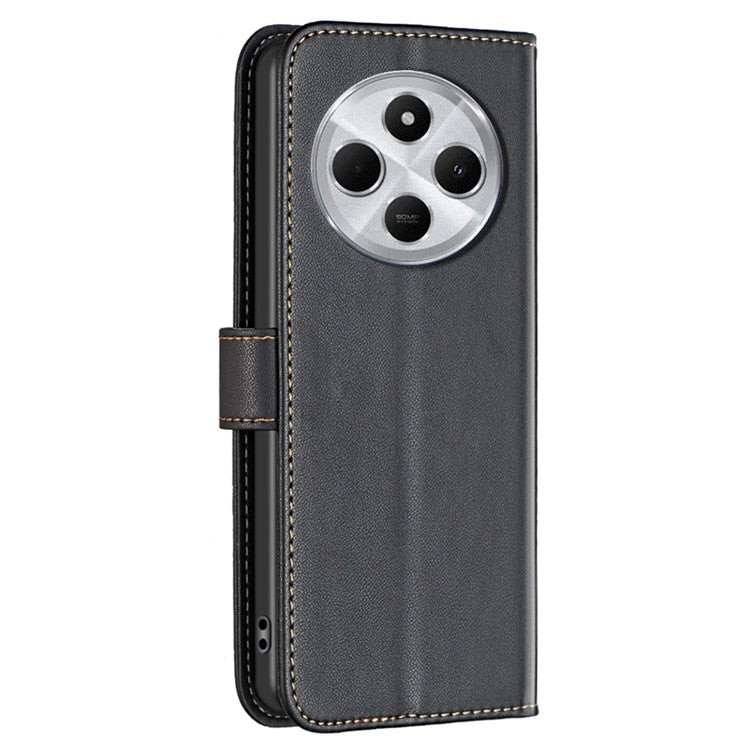 BINFEN COLOR BF17 For Xiaomi Redmi 14C 4G Case Wallet Folio Flip Leather Cover - Black