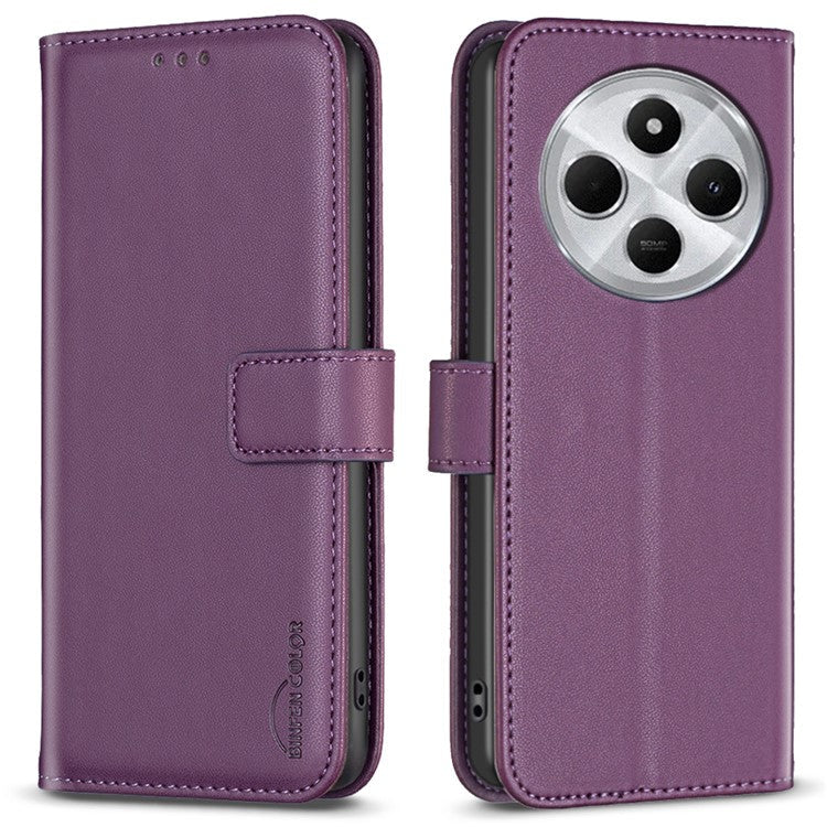 BINFEN COLOR BF17 For Xiaomi Redmi 14C 4G Case Wallet Folio Flip Leather Cover - Dark Purple